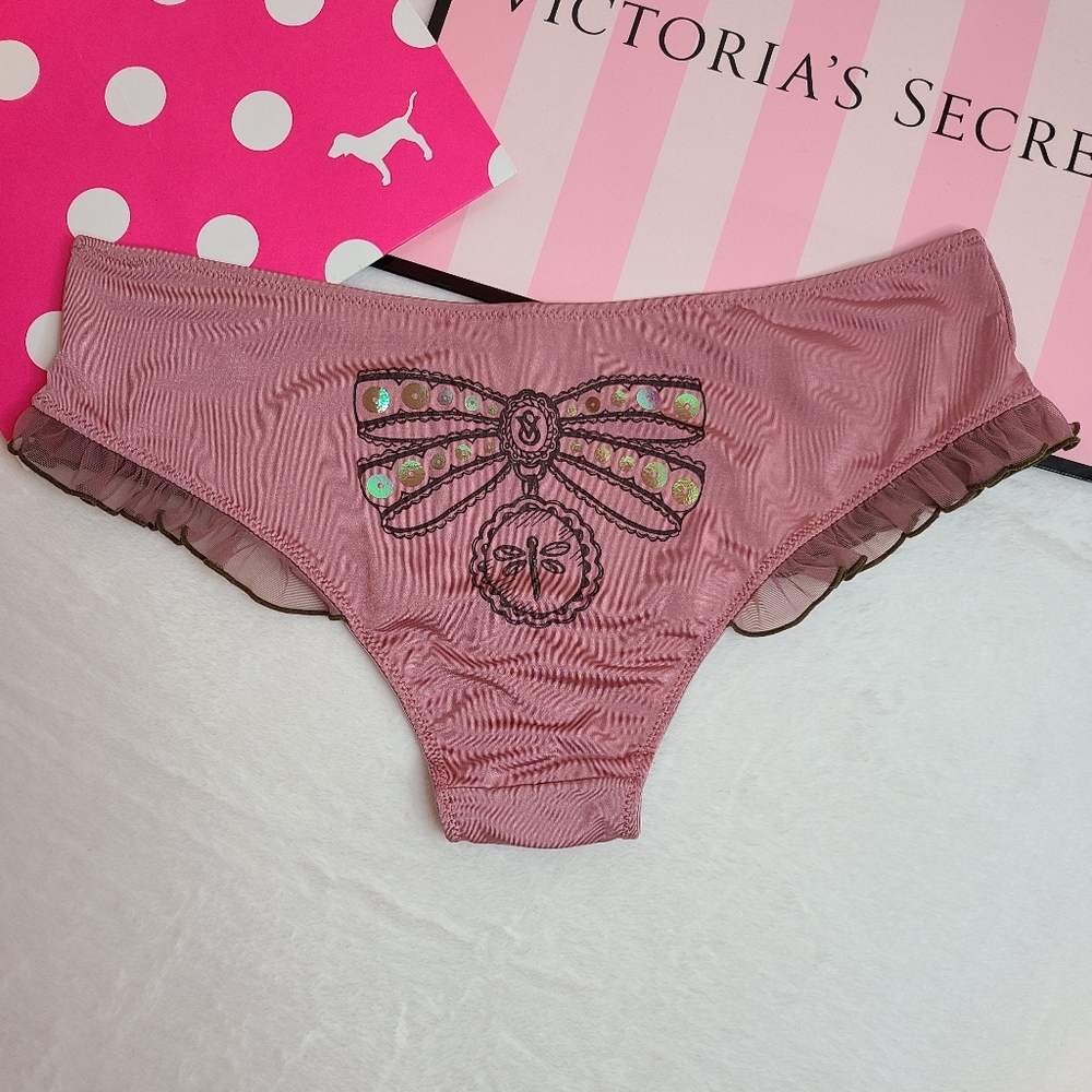 VTG VS Sexy Little Things Silky Satin Ruffle Cheeky Panty Size Sm